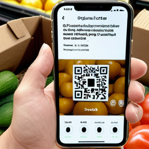 Food Traceability**

Prompt: "Close-up shot of a smartphone scanning a QR code on organic produce packaging. Blockchain interface visible on the phone screen, displaying detailed information about the food's origin, including farm location, soil data, and harvest date. Emphasis on transparency and trust. Natural lighting."

**