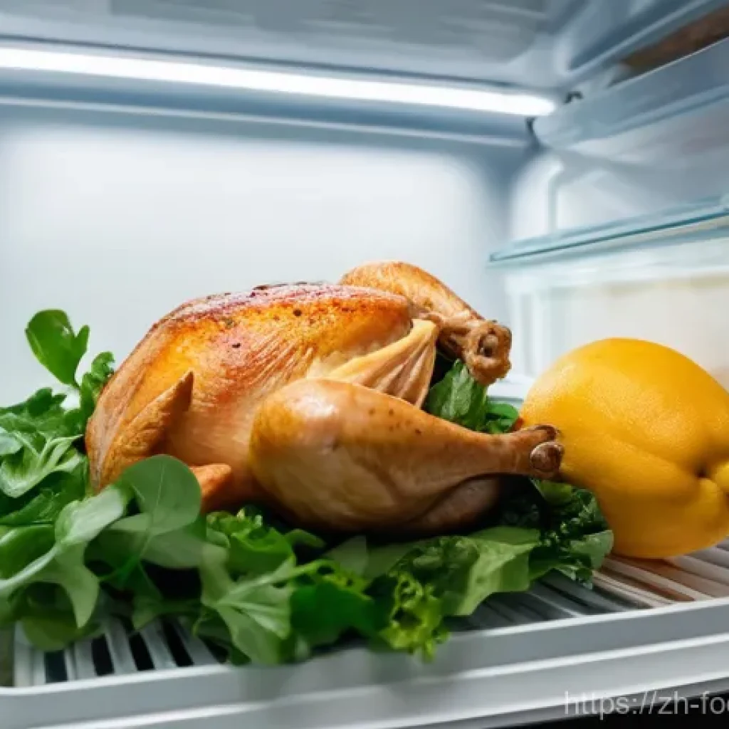식품에서의 오염물질 제거 방법 - A realistic, brightly lit close-up inside an open refrigerator. The top shelf contains a slightly aj...