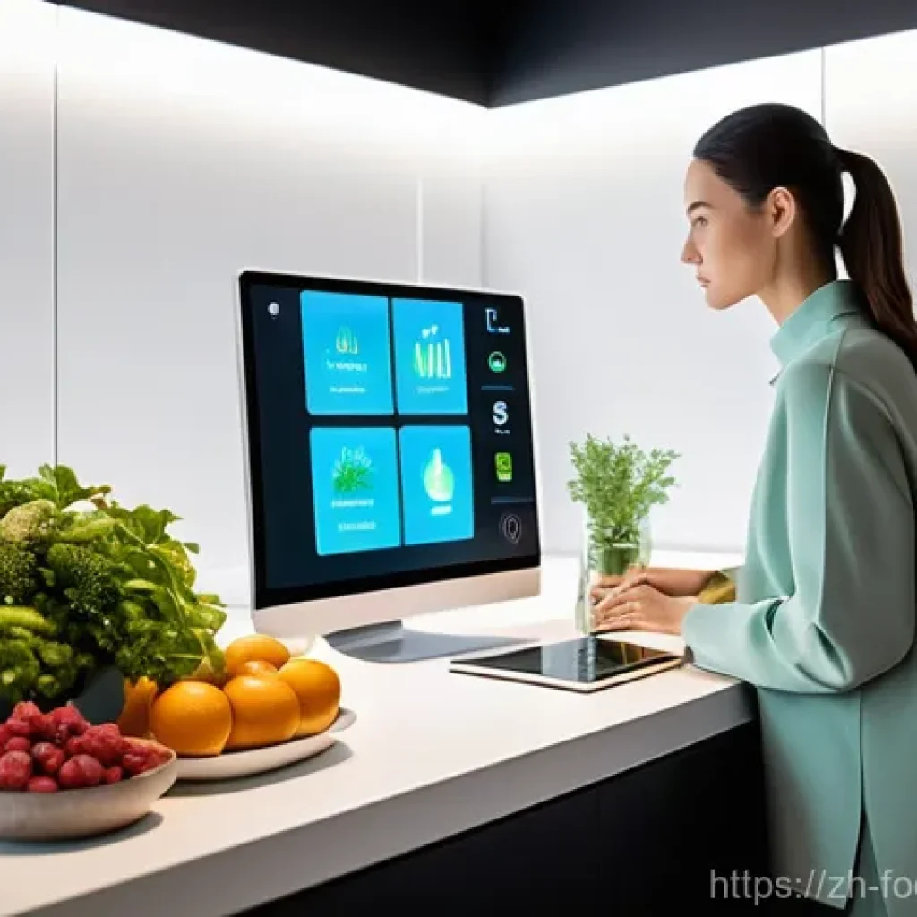 식품공학과 생명공학의 관계 - **Prompt 1: Personalized Nutrition Hub**
    A sleek, minimalist, futuristic kitchen interior. A wom...