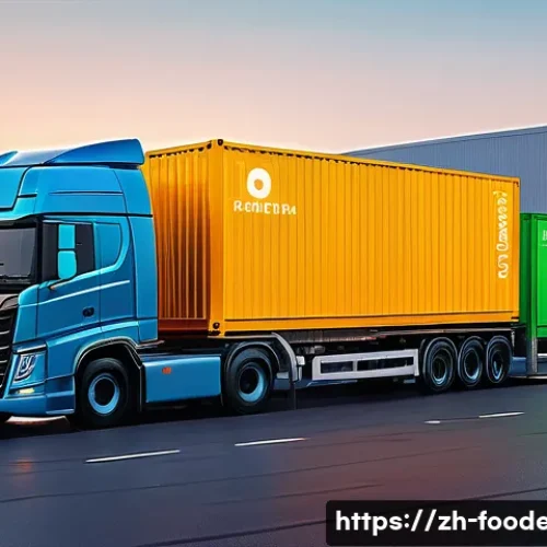 식품 품질 관리에서의 블록체인 응용 - A futuristic food supply chain visualization showing a decentralized blockchain network connecting a...