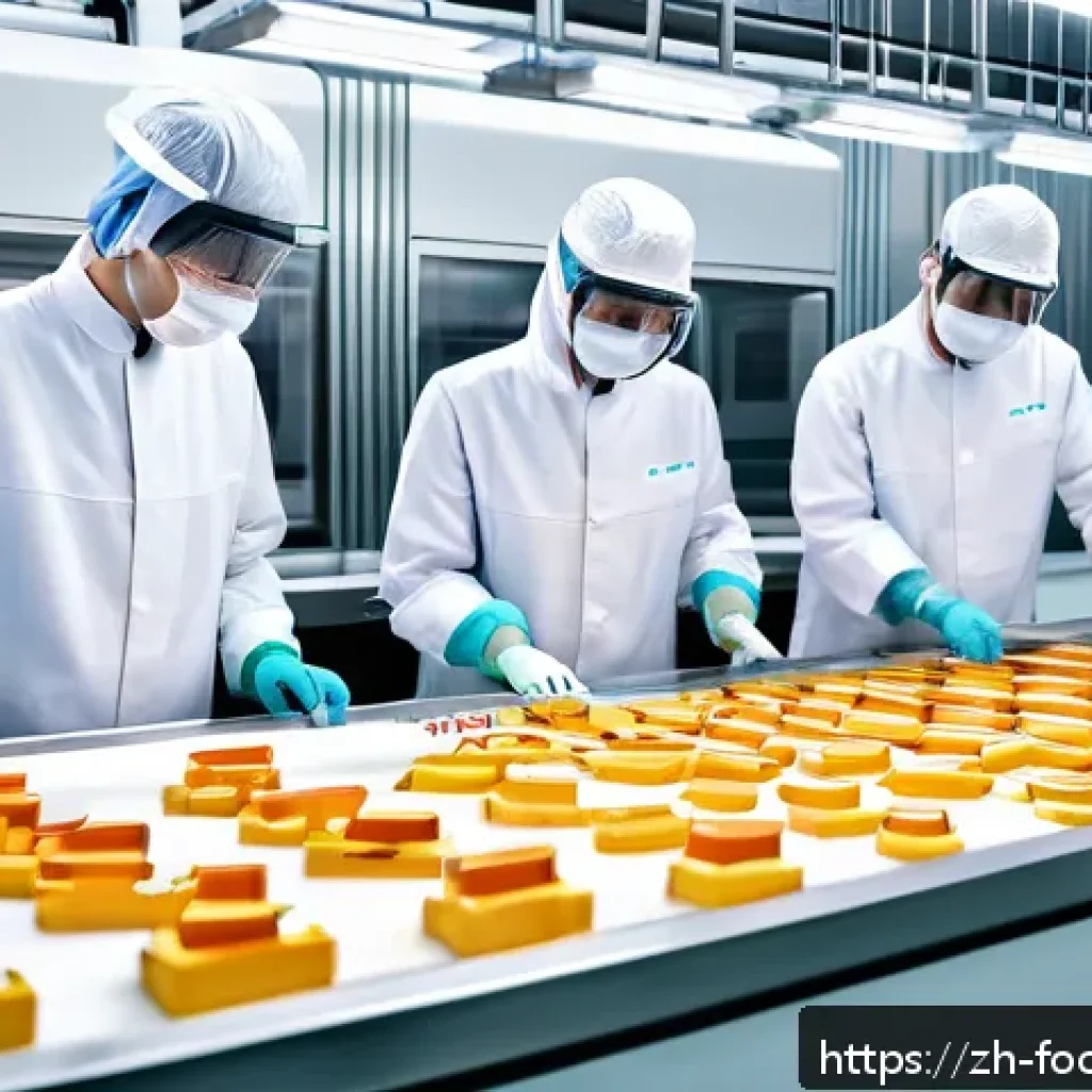 식품 산업에서의 인공지능 로봇 활용 - A modern smart food production line in a clean, brightly lit factory setting, featuring advanced AI-...