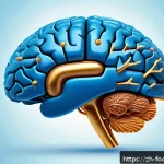 식품에서의 오메가3 연구 - A detailed, vibrant illustration of a healthy human brain with highlighted neural networks glowing i...