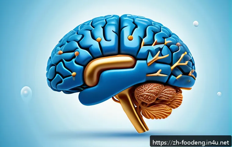 식품에서의 오메가3 연구 - A detailed, vibrant illustration of a healthy human brain with highlighted neural networks glowing i...
