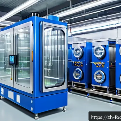 식품 가공에서의 초전도 기술 - A futuristic food processing factory interior showcasing superconducting electric motors and heating...